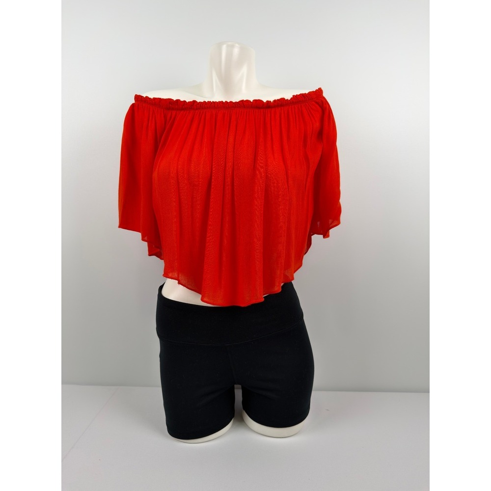 Zara Red Off The Shoulder Crop Top Button Back Ruffle Blouse Medium